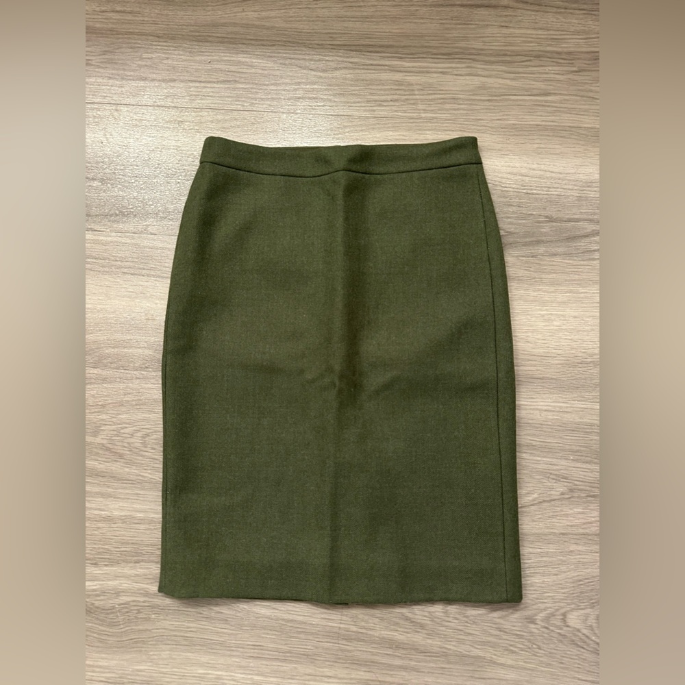 J.Crew No.2 Pencil Straight Skirt Dark Green Lined 100% Wool Classic 2